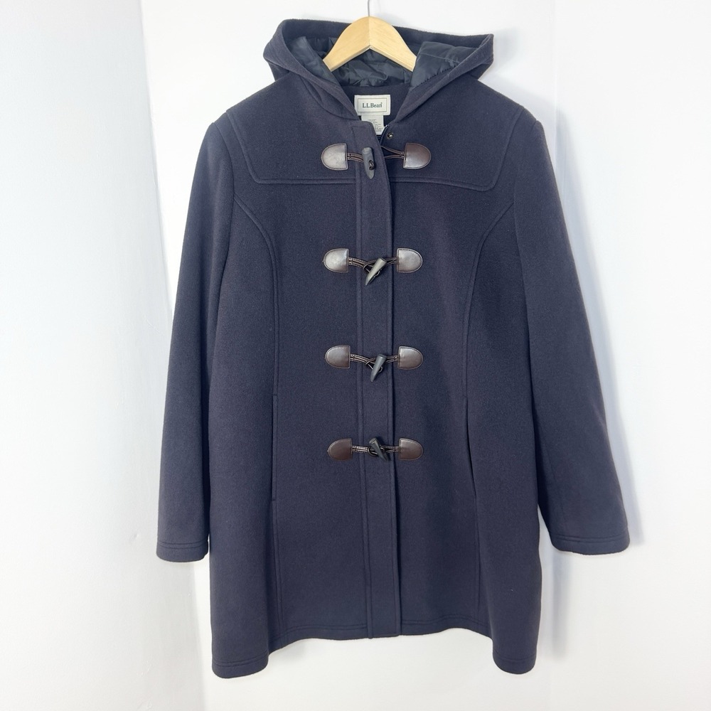 LL Bean Womens Wool Duffel Coat 20 Hooded Toggle Italian Bellandi Purple 284397